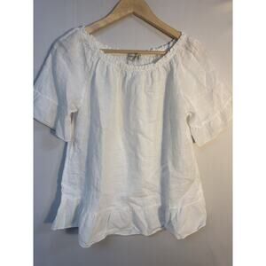 Terzo Millennio Linen Blouse White Ruffle Boho Top Italy Medium